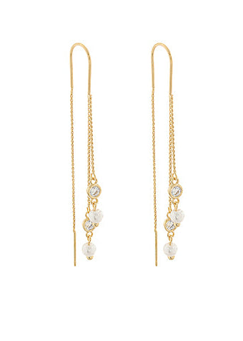 Layered End Pearl CZ Chain Earrings