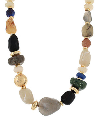 Marble Stone Accent Multi Shaped Necklace - Gray/Gold