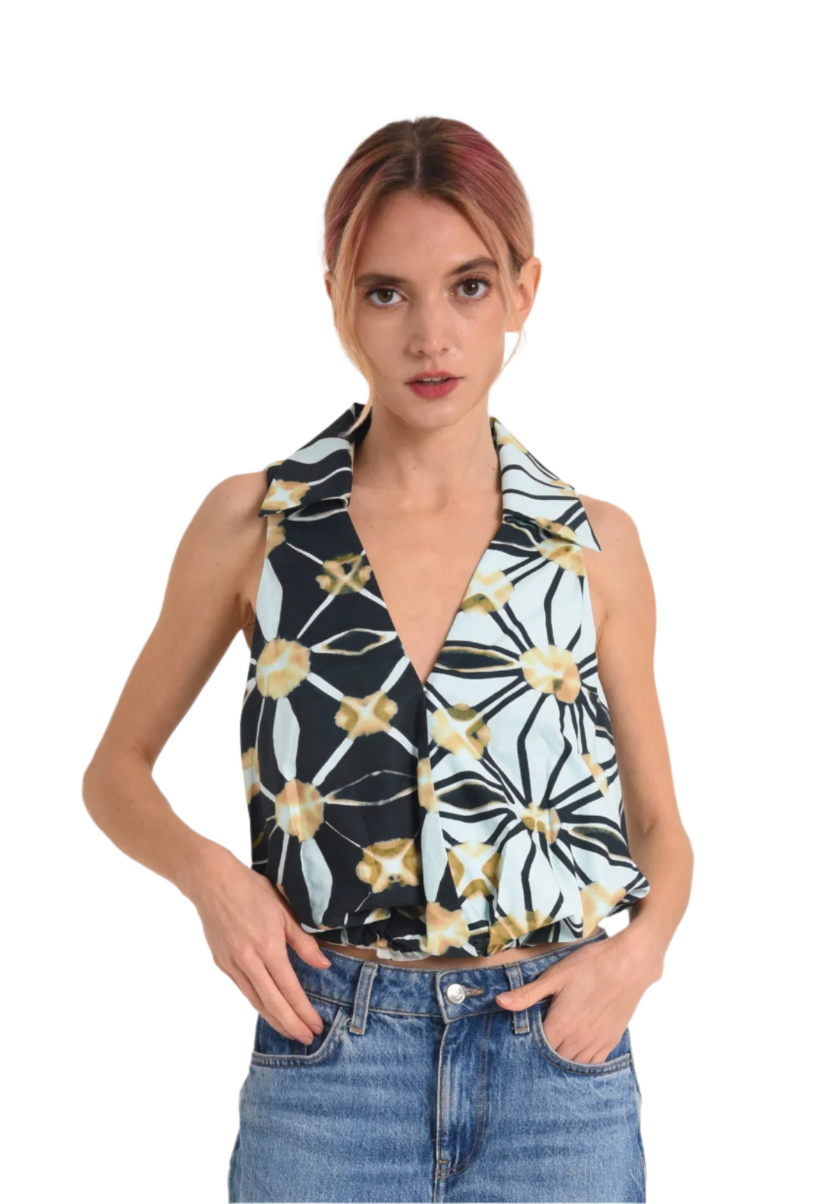 Renata Split Print Halter Bubble Top