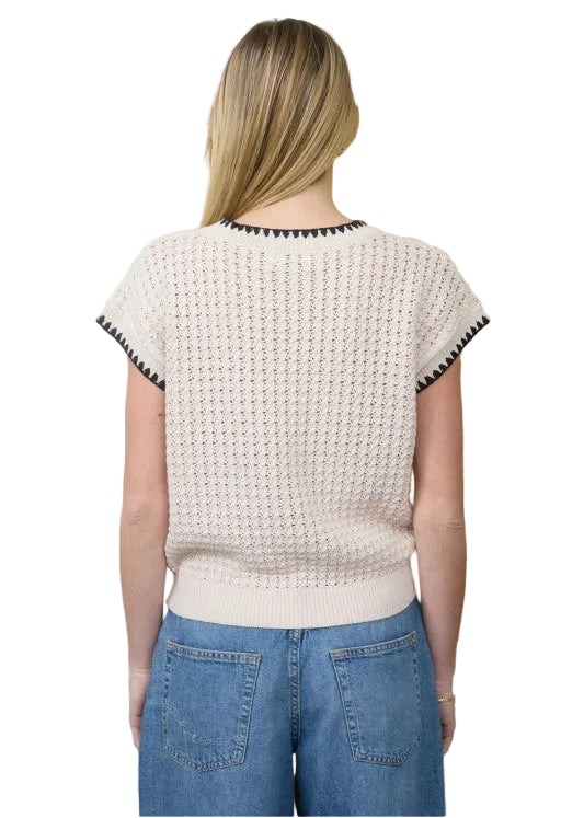 Contrast Trim Short Sleeve Sweater