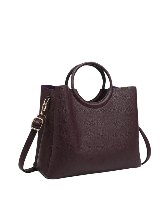 Helen Shaped Satchel w/ Round Handle & Long Strap