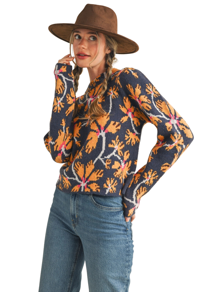Floral Mock Neck Sweater