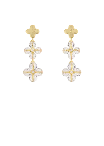 Flower Crystal Linear Earrings-Pink/Clear/Yellow