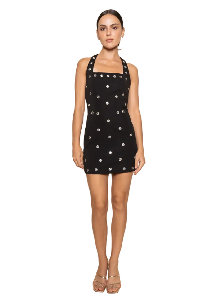 Relfected Dots Halter Neck Mini Dress