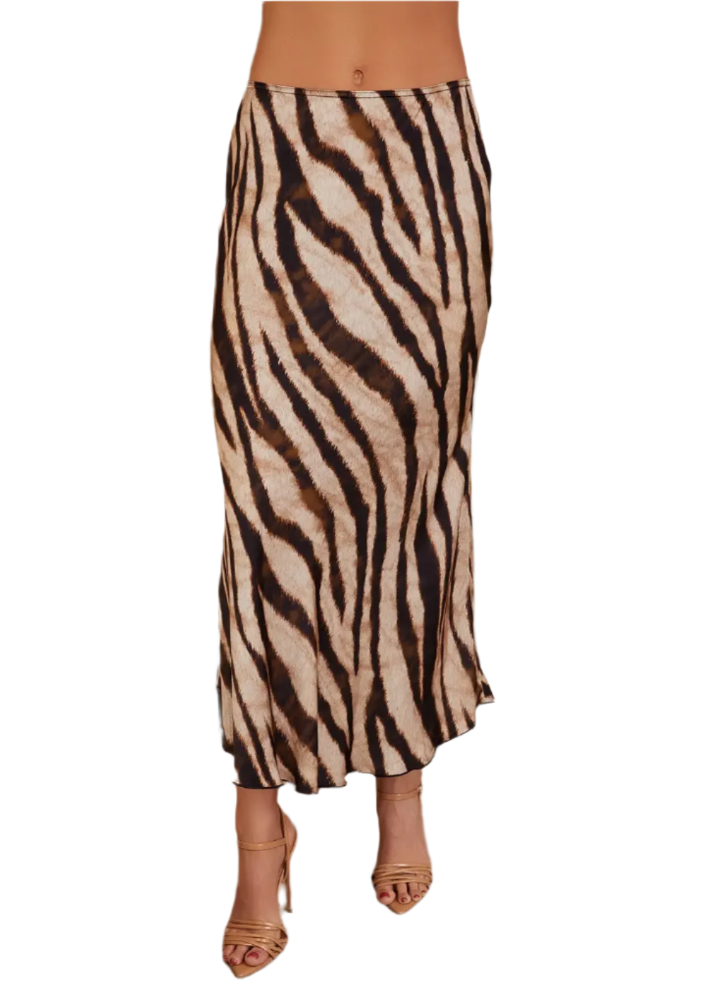 Tiger Print Silky Midi Skirt