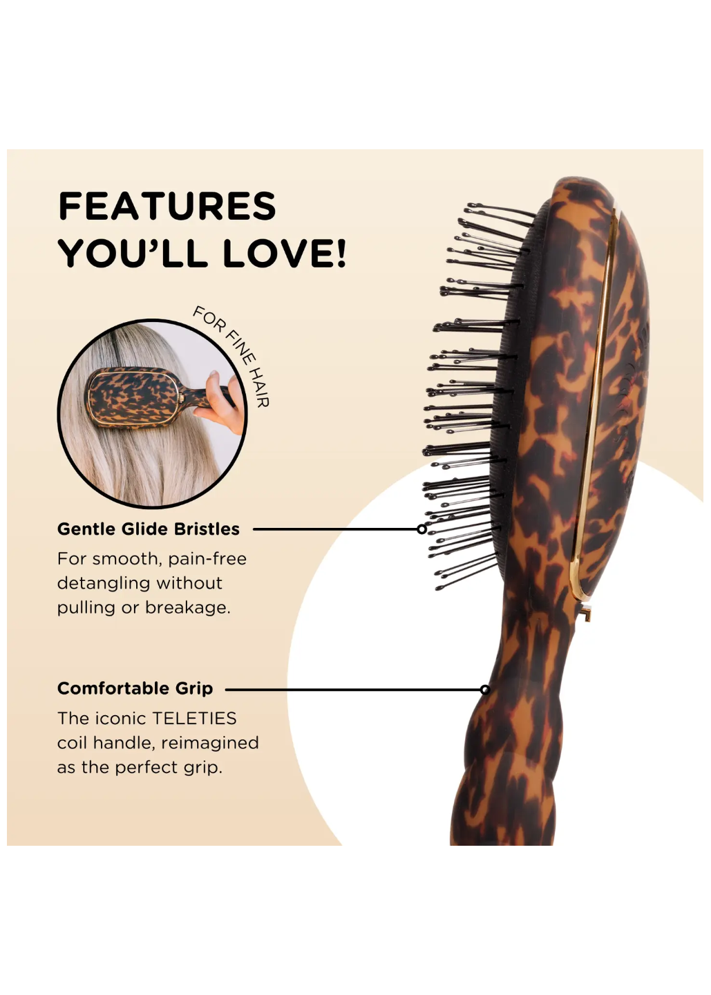 Detangler Hair Brush for Fine Hair - Tortoise