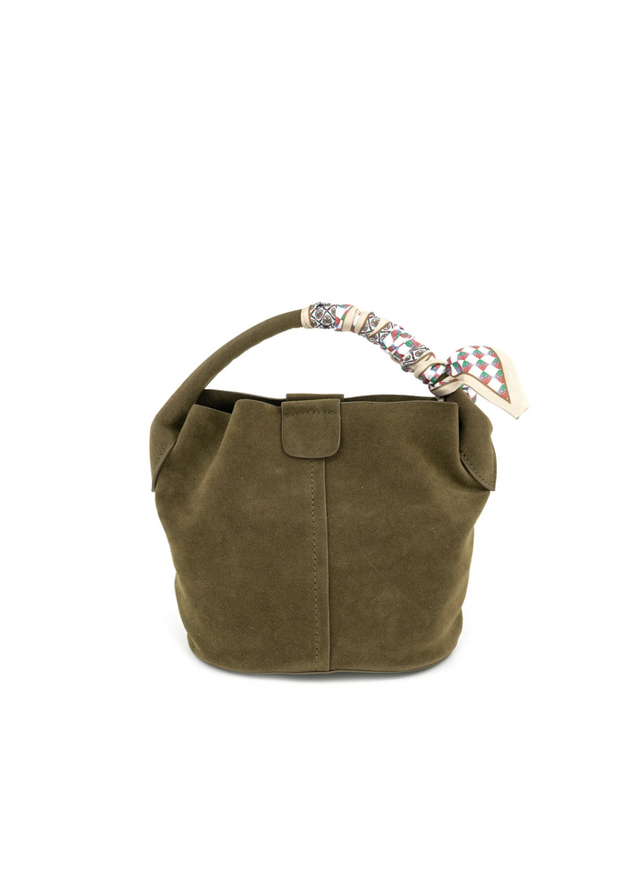 Suede Bucket Bag with Scarf