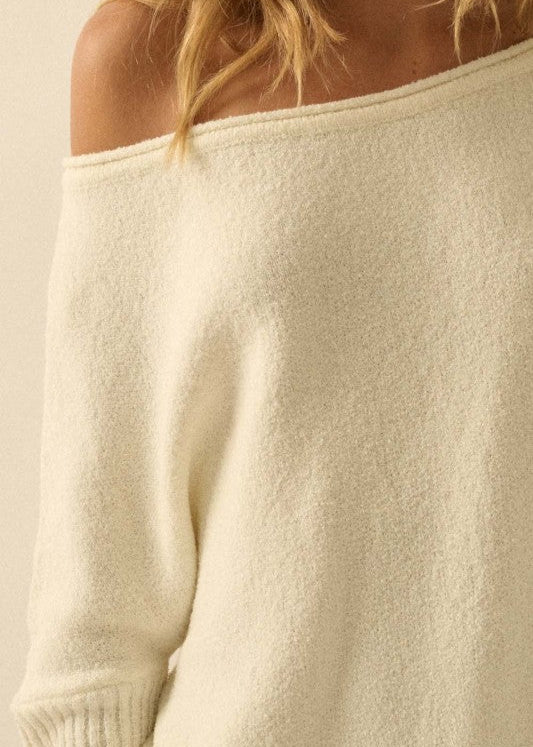 One-Shoulder Boatneck Dolman Sweater