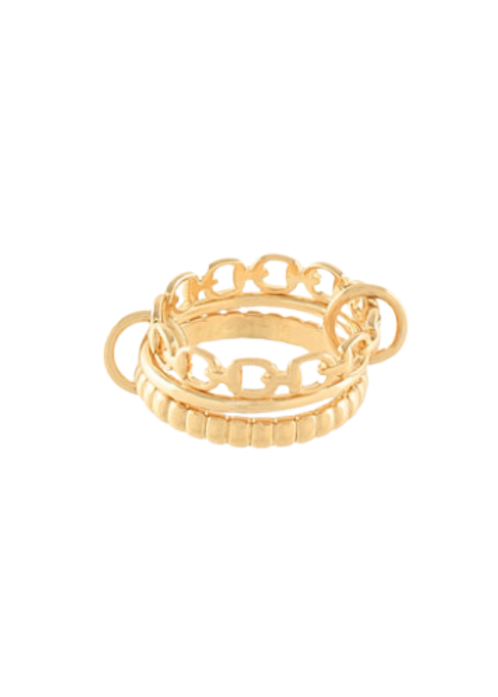 Interlocking 3 Horsebit Ring Set - Gold