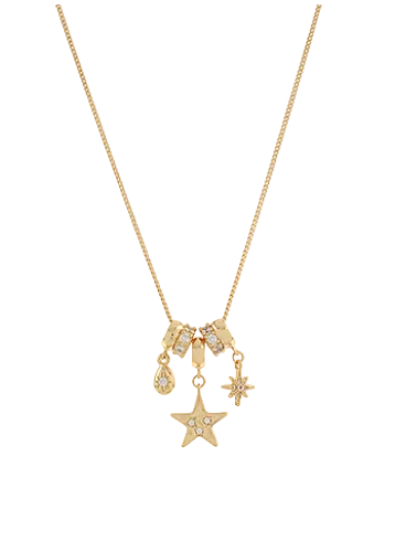 Pave Star & Multi Charm Necklace-Gold/Clear