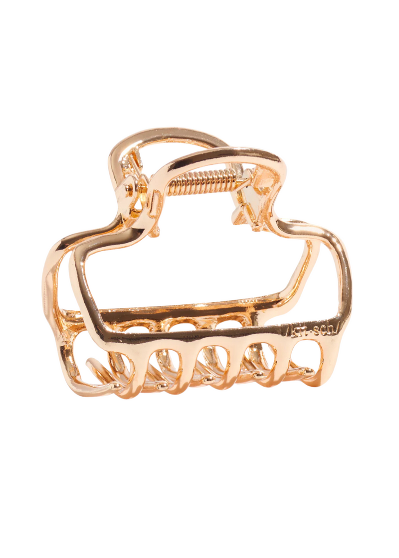 Metal Medium Open Shape Puffy Claw Clip-Gold