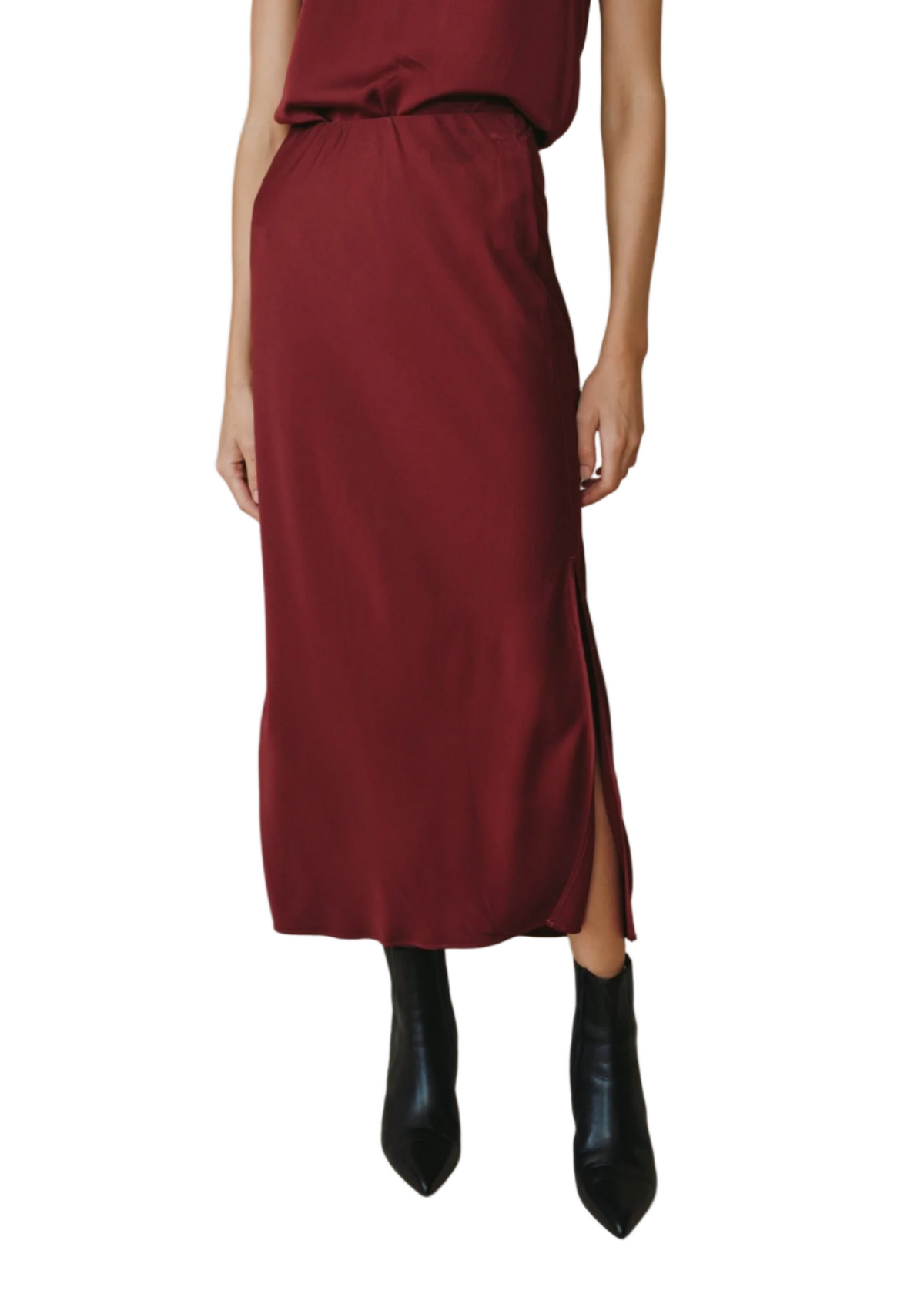 Side Slit Biax Maxi Skirt - Deep Plum