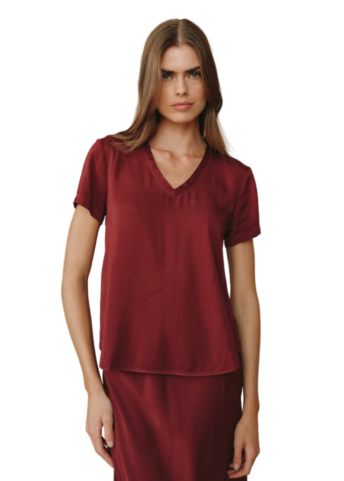 V-Neck Tee -Deep Plum