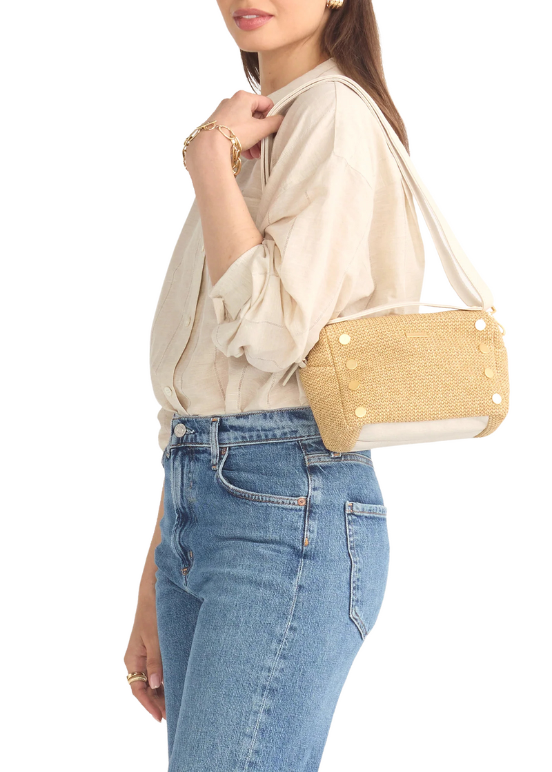 Evan Crossbody SML - Calla Lily White Raffia/Brushed Gold