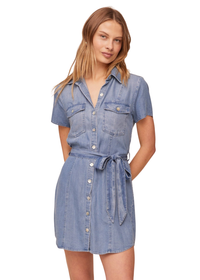 Short Sleeve Seamed Shirt Dress