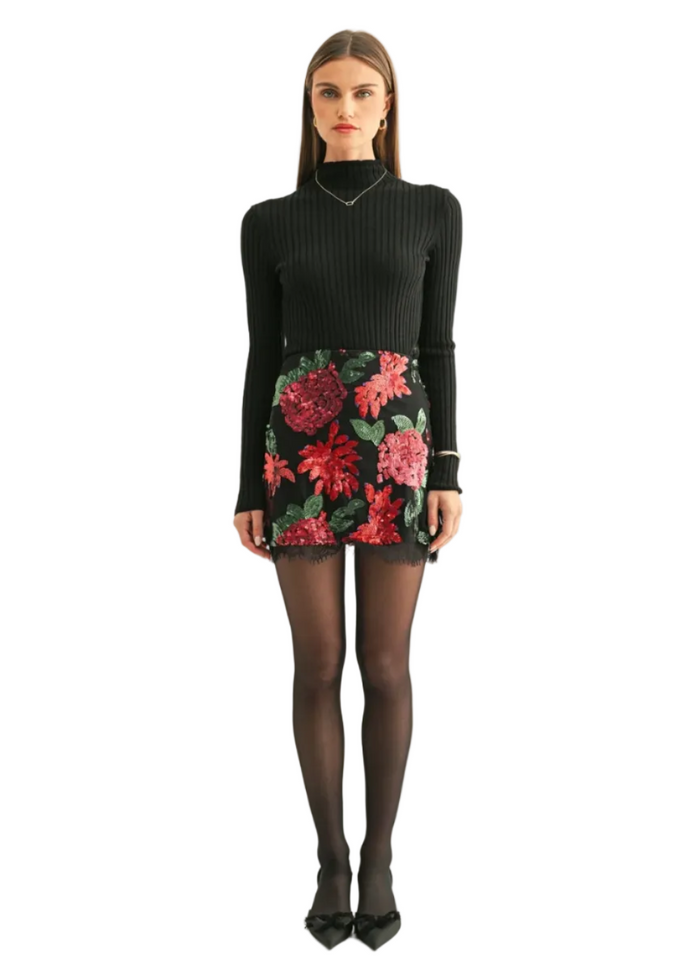 Brynlee Lace Hem Sequin Mini Skirt