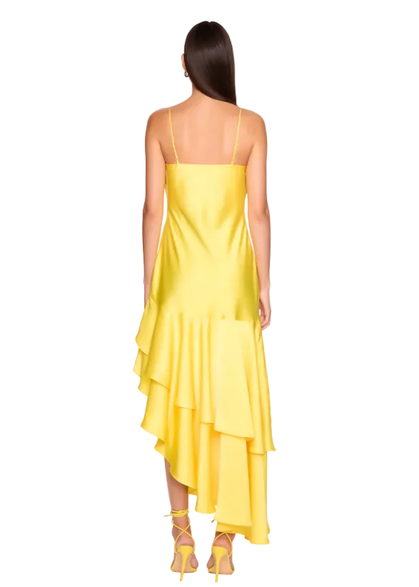 Satin Double Ruffle High Low Dress