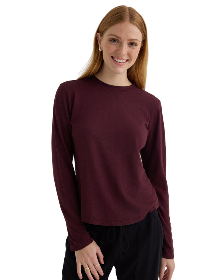 Long Sleeve Crew Neck Tee - Pinot Noir