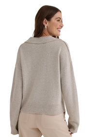 Pullover Sweater w/ Collar, Heather Moon
