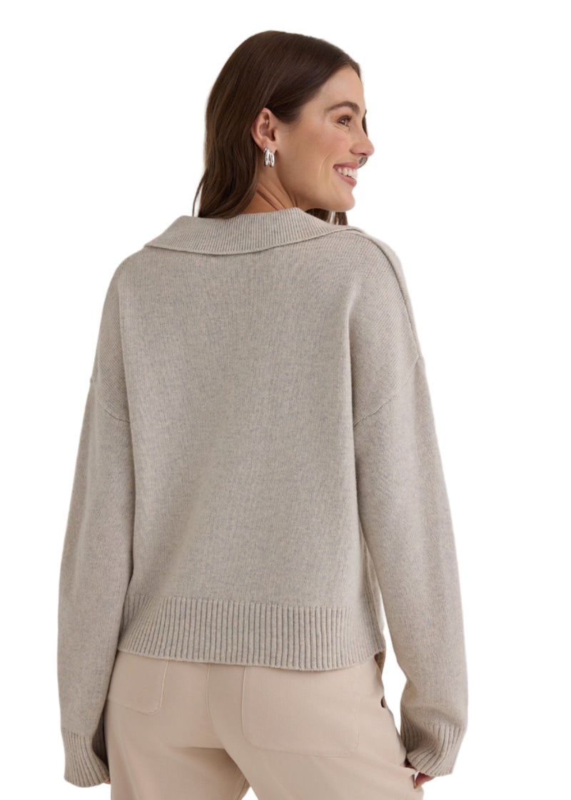 Pullover Sweater w/ Collar, Heather Moon