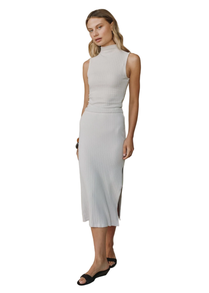 Clean Waist Knit Skirt w/ Side Slit - Moon Stone
