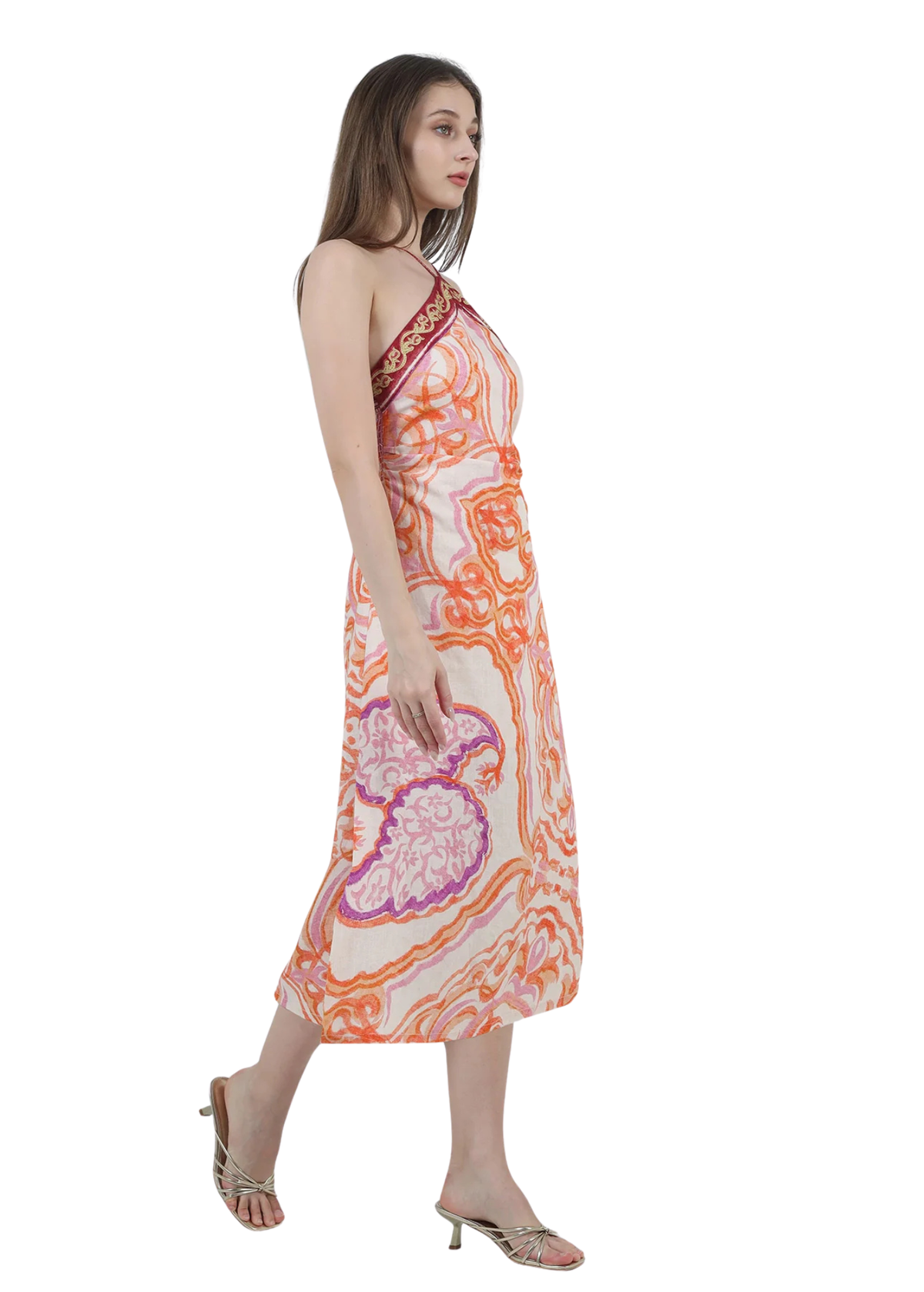 Brooklyn Border Halter Neck Midi Dress