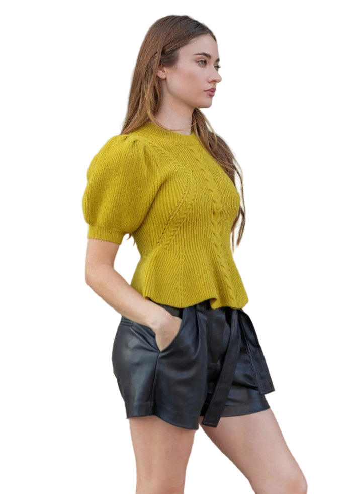 Flared Puff Sleeve Knit Top