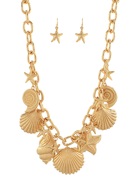 Starfish & Seashell Pendant Chain Necklace Set