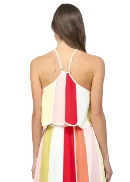 Linen Blend Color-Block Halter Crop Top