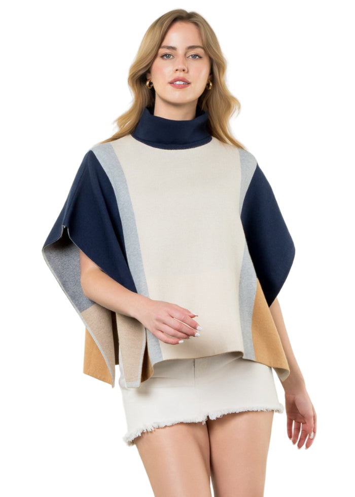 Colorblock Knit Poncho