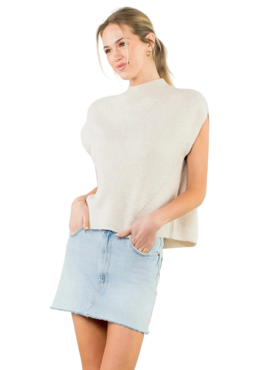 Sleeveless Mock Neck Knit Top
