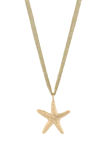 Starfish Pendant Mesh Necklace- Gold