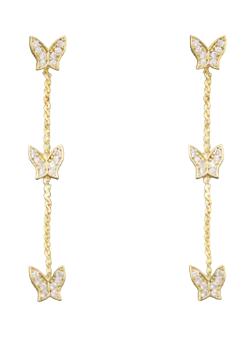 CZ Butterfly Drop Earrings-CZ/Gold