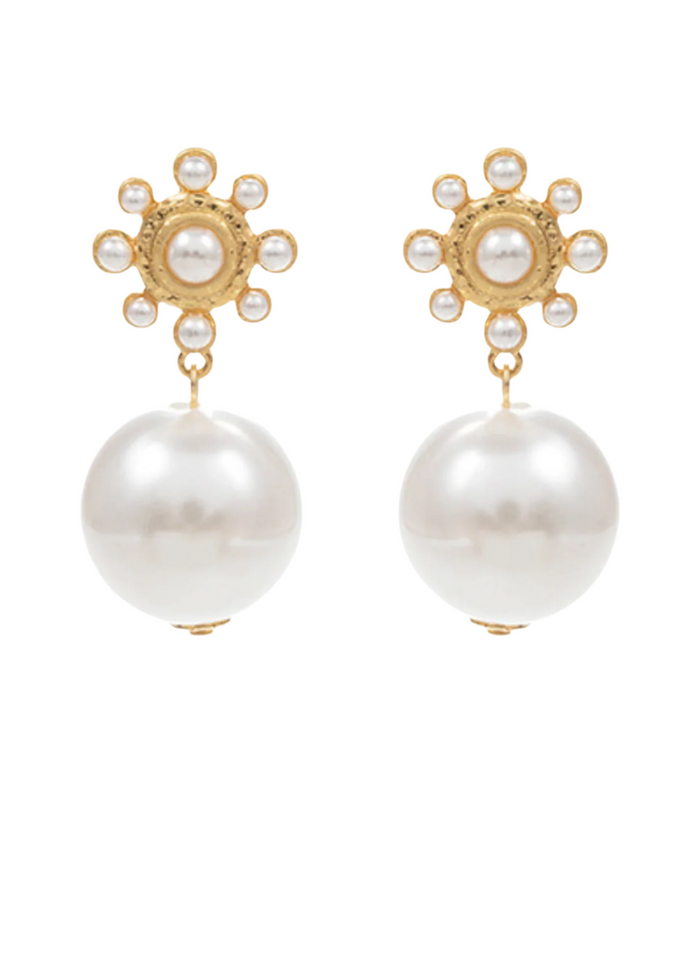 Studded Pearl Flower & Ball Earrings