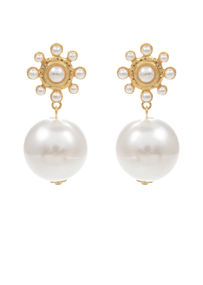 Studded Pearl Flower & Ball Earrings