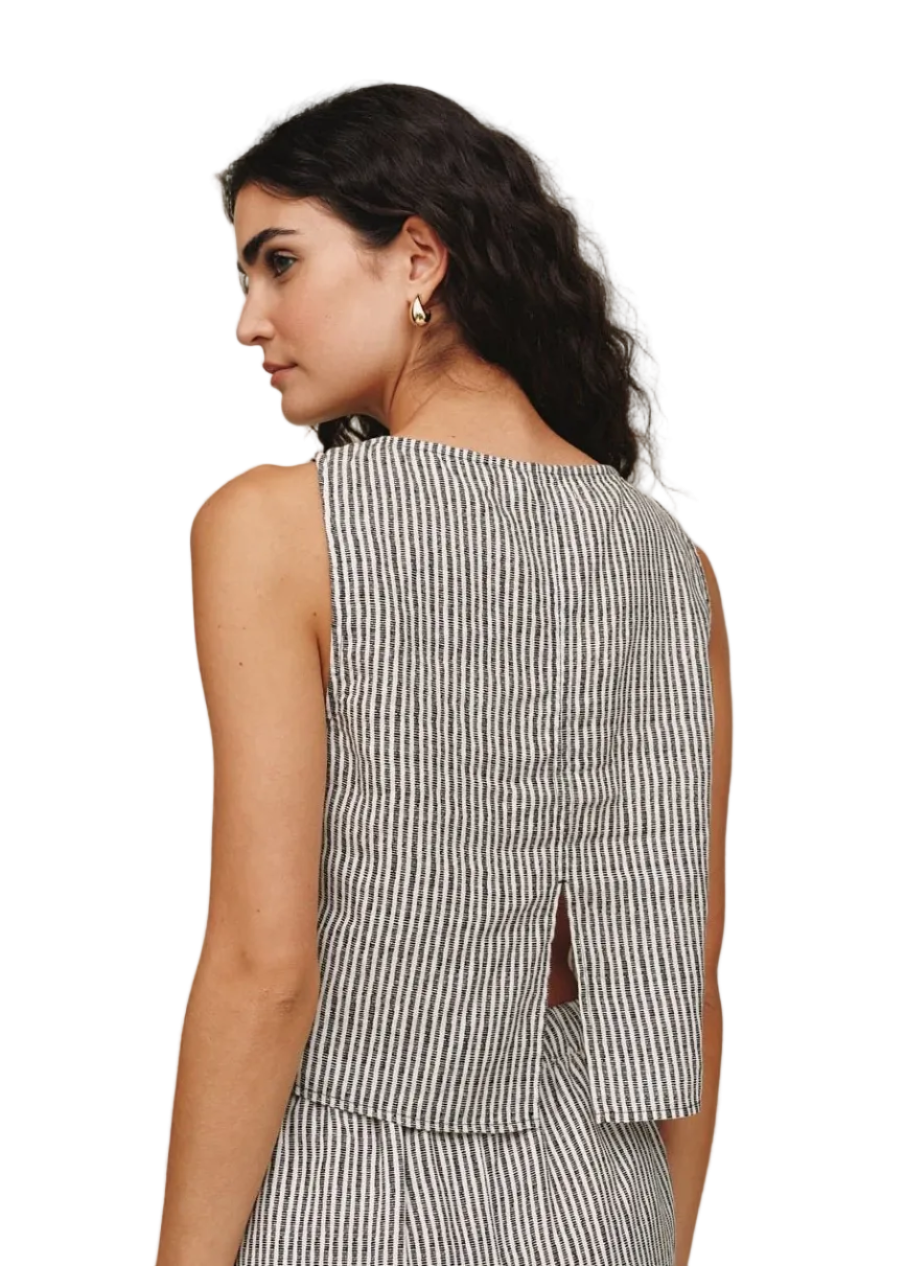 Sleeveless Boat Neck Split Back Top