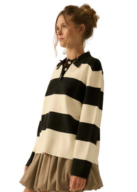 Striped Ribbed Collared Rugby Sweater