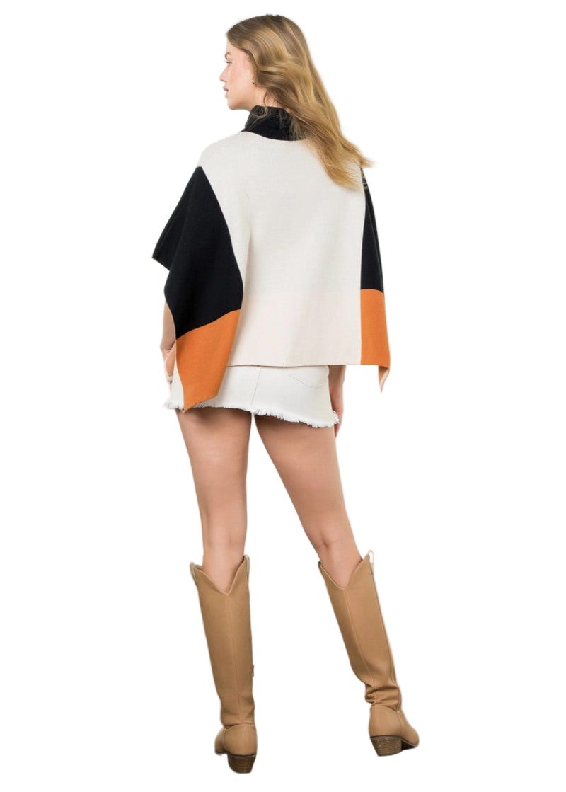 Colorblock Turtle Neck Poncho