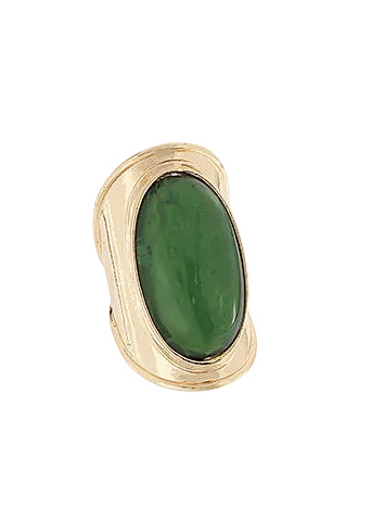 Color Resin Stone Bold Ring - Gold/Green