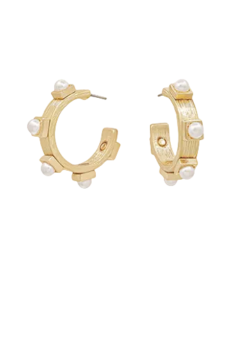 25mm Pearl Station Textured Open Hoops-Cream/WornGold