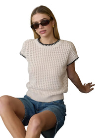 Contrast Trim Short Sleeve Sweater