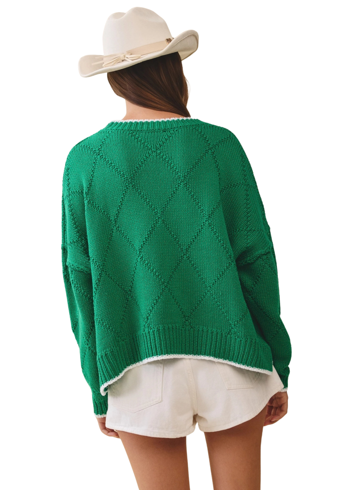 Diamond Knit Pullover Sweater