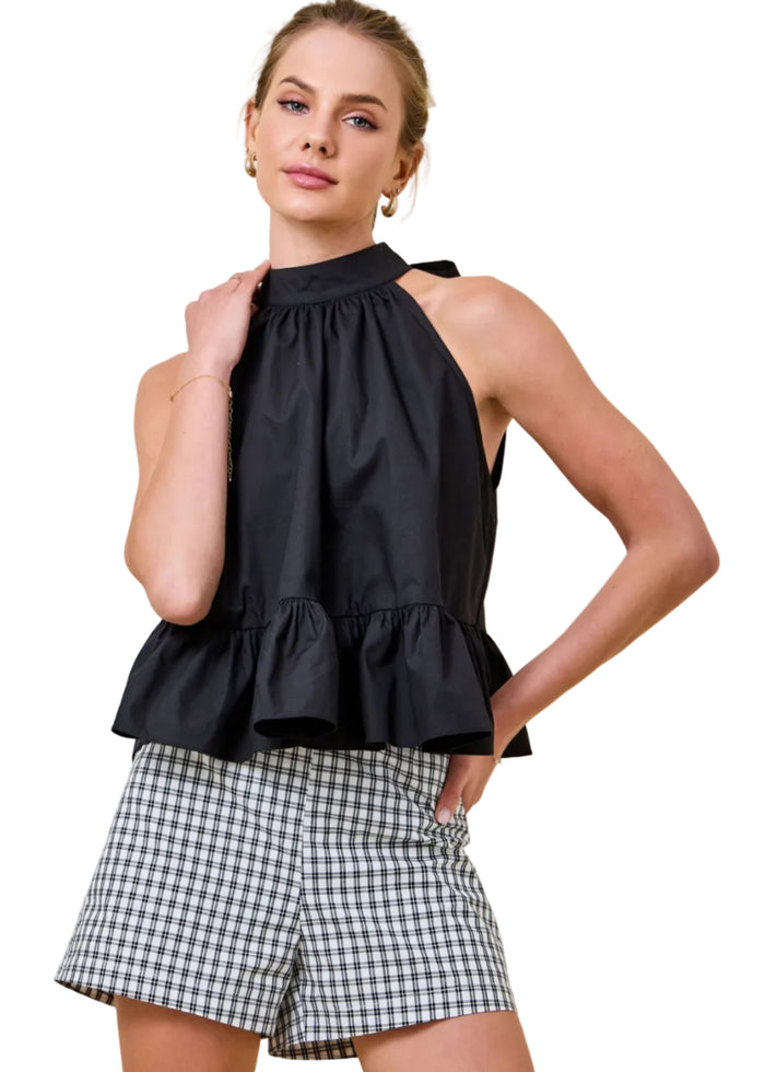 Halter Neck Gathered Peplum Top