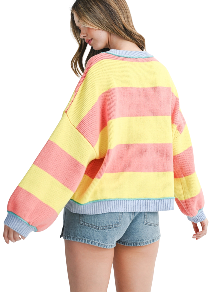 Striped Knit Crewneck Pullover Sweater