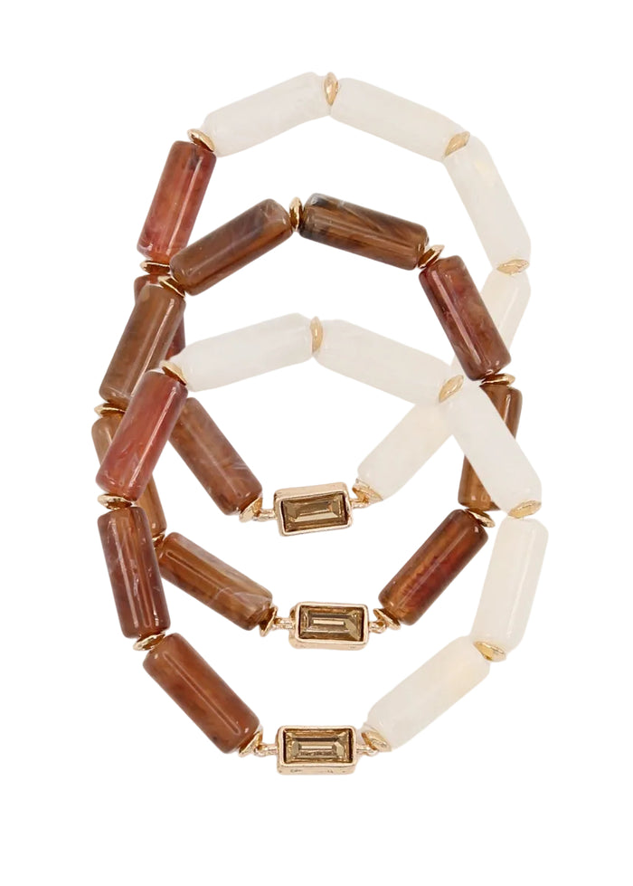 3 Row Marble Tube Bracelet - Brown