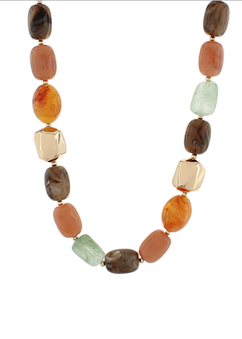 Marble Stone Geo Metal Choker - Brown/Yellow