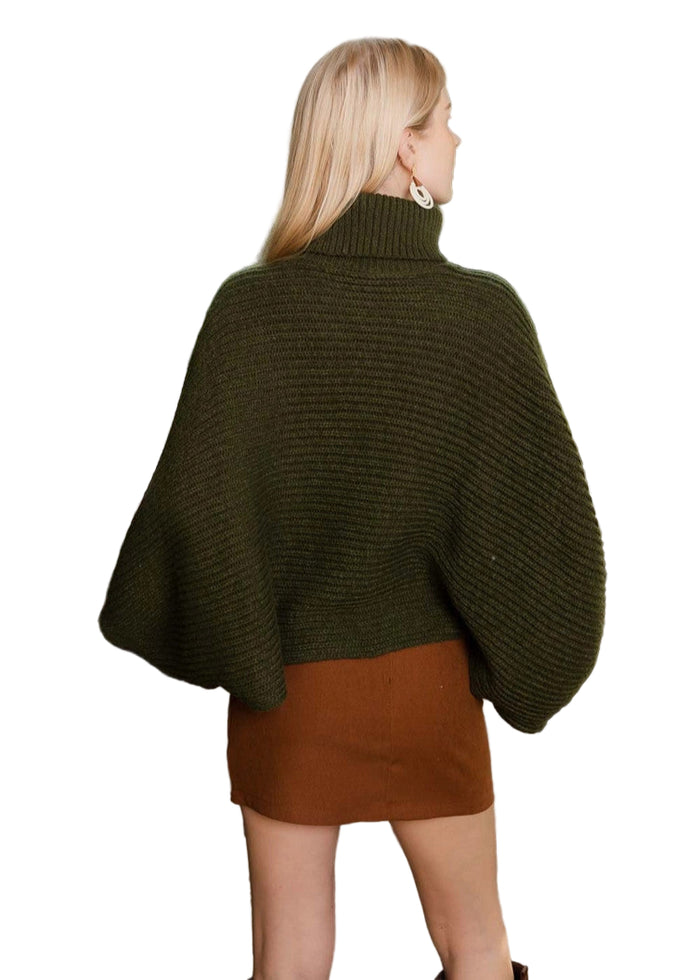 Turtleneck Ribbed Knit Poncho