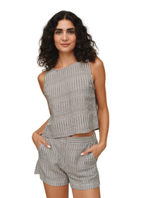 Sleeveless Boat Neck Split Back Top