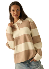 Striped Ribbed Collared Rugby Sweater