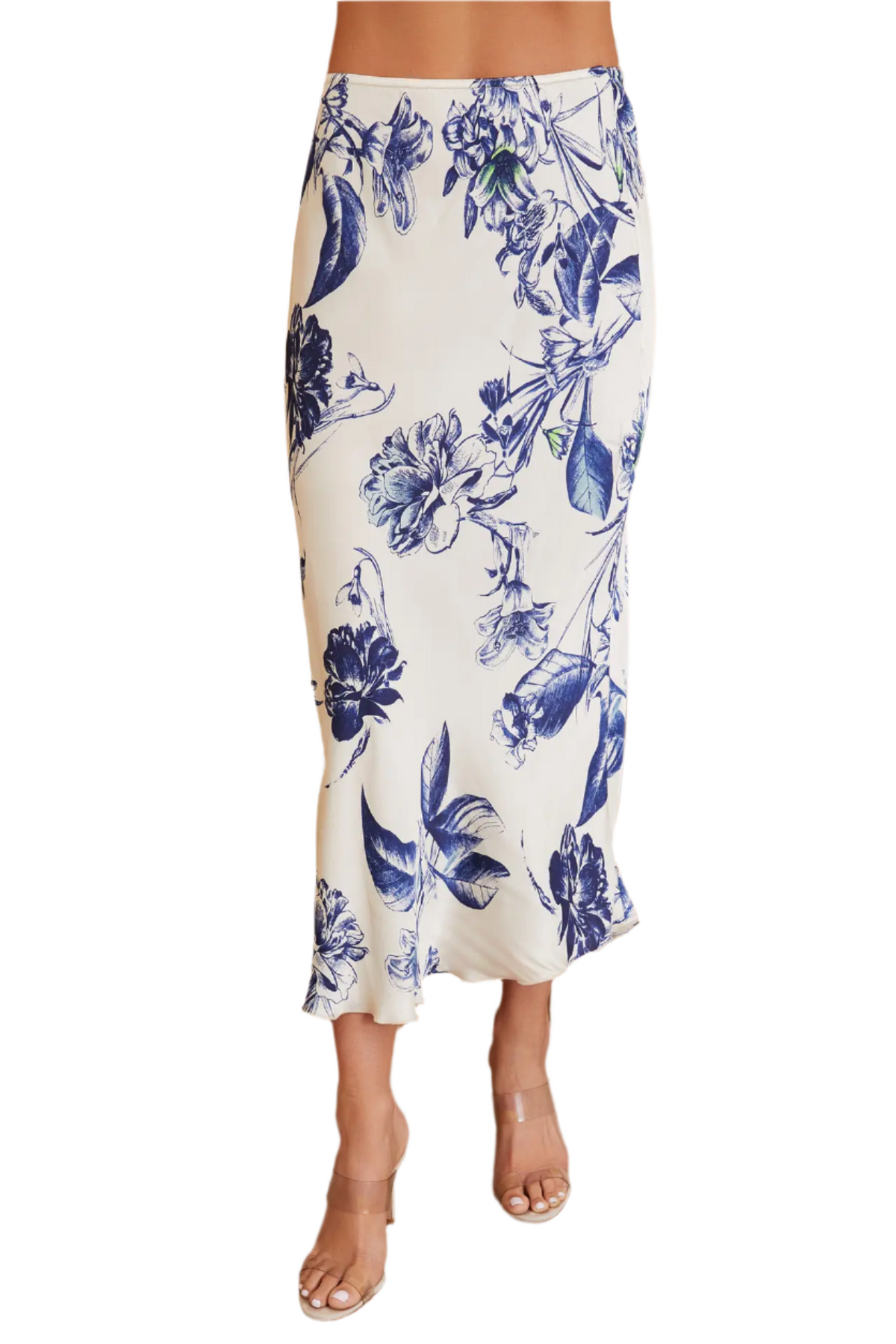 Garden Floral Print Silky Midi Skirt